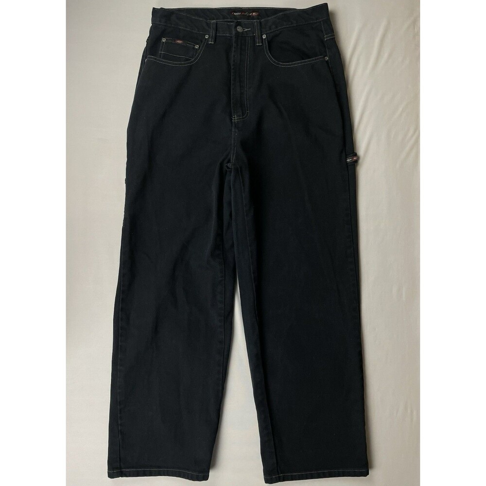 Raw Edge Wide Leg Denim Jeans Men's 36x32 Black Baggy Skater Streetwear Urban